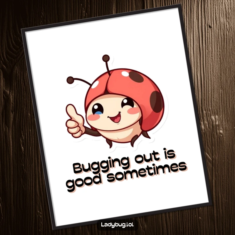 Funny Free Printable ladybug wall art, a cheerful insect with a tiny thumbs up, perfect for home decor.