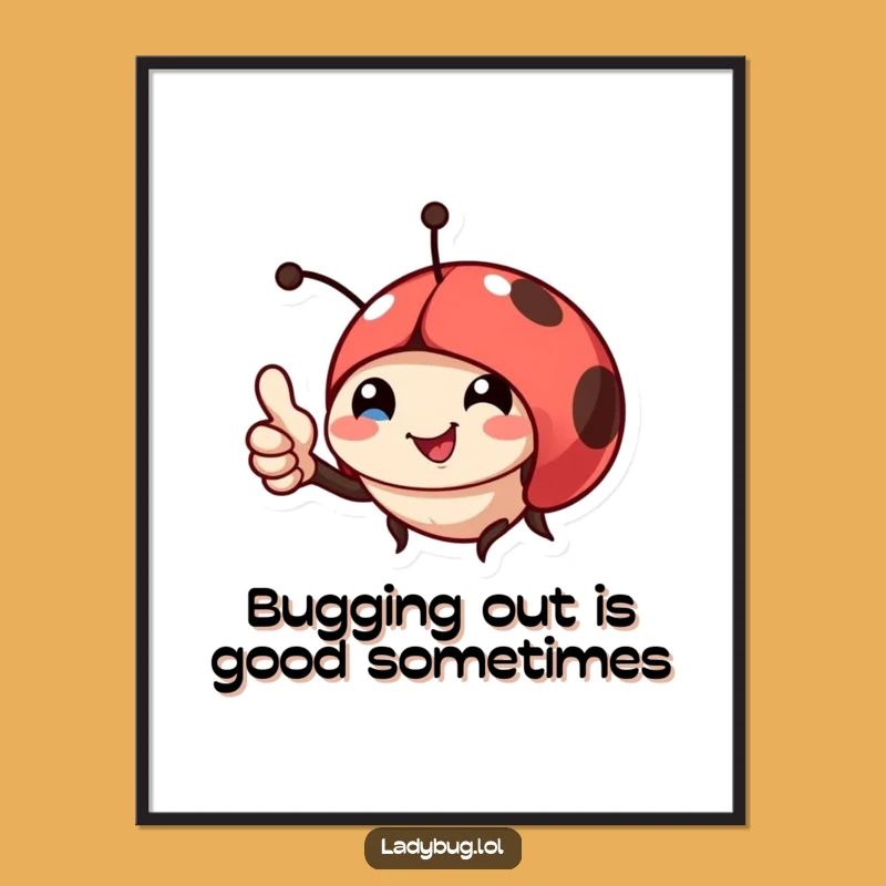 Funny Free Printable Ladybug Wall Art: Thumbs Up Downloadable Decor