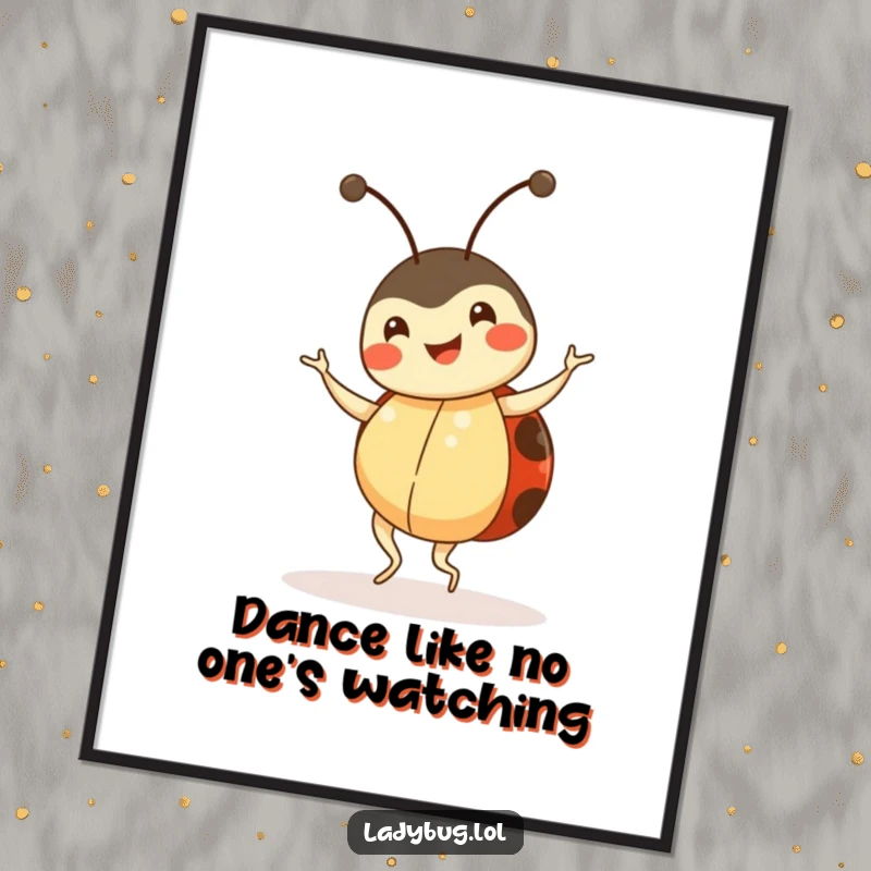 Funny Free Printable Ladybug Wall Art: Happy ladybug character in a cute, energetic dance.