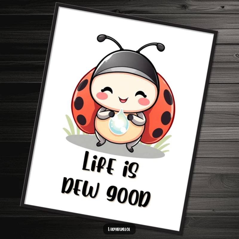 Funny Free Printable Ladybug Wall Art, a happy ladybug carries a tiny dewdrop like a prize, perfect for quirky decor.