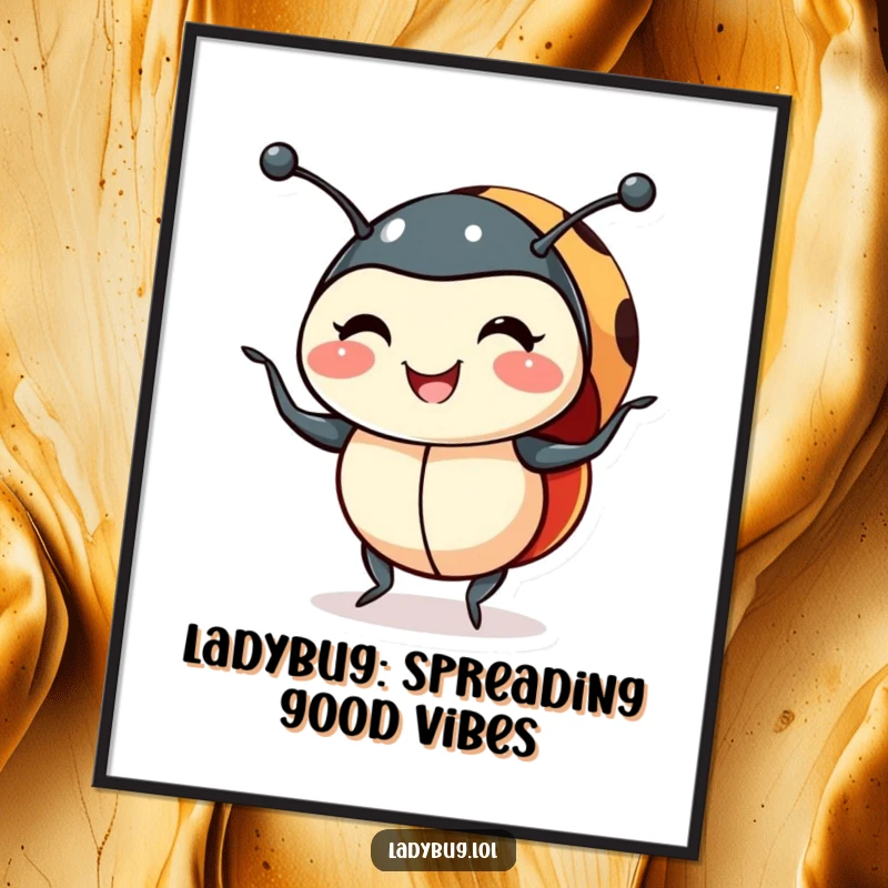 Funny Free Printable Ladybug Wall Art: A smiling ladybug doing a lively shimmy, adding a touch of playful energy.