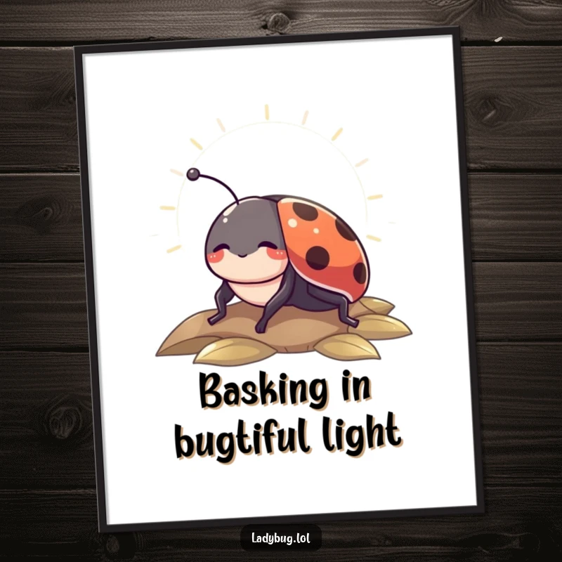 Free Printable ladybug wall art, a content insect peacefully basking in a bright sunbeam.
