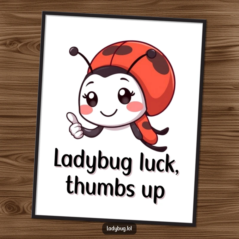 Funny Free Printable Ladybug Wall Art: Smiling ladybug character giving an enthusiastic thumbs-up, radiating positivity and fun in your decor.