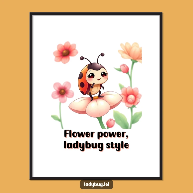 Free Printable Ladybug Wall Art: Winking Flower Petal Downloadable Art