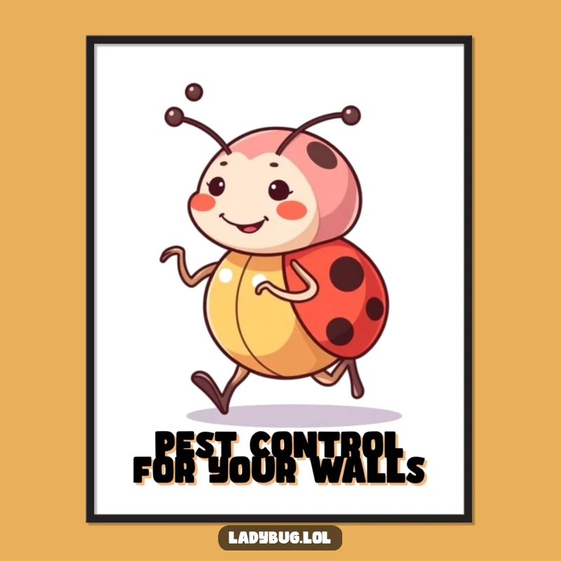 Free Printable Wall Art: Cheerful Ladybug Jogging, Funny Downloadable Home Decor Gift