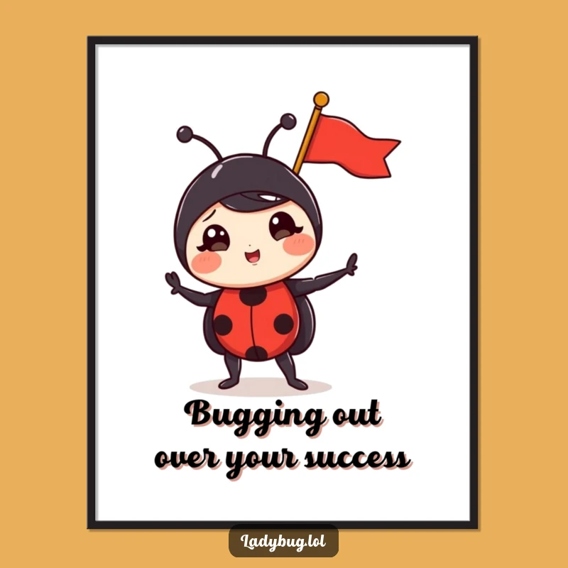 Free Printable Wall Art: Funny Ladybug Flag Champ - Humorous Downloadable Decor