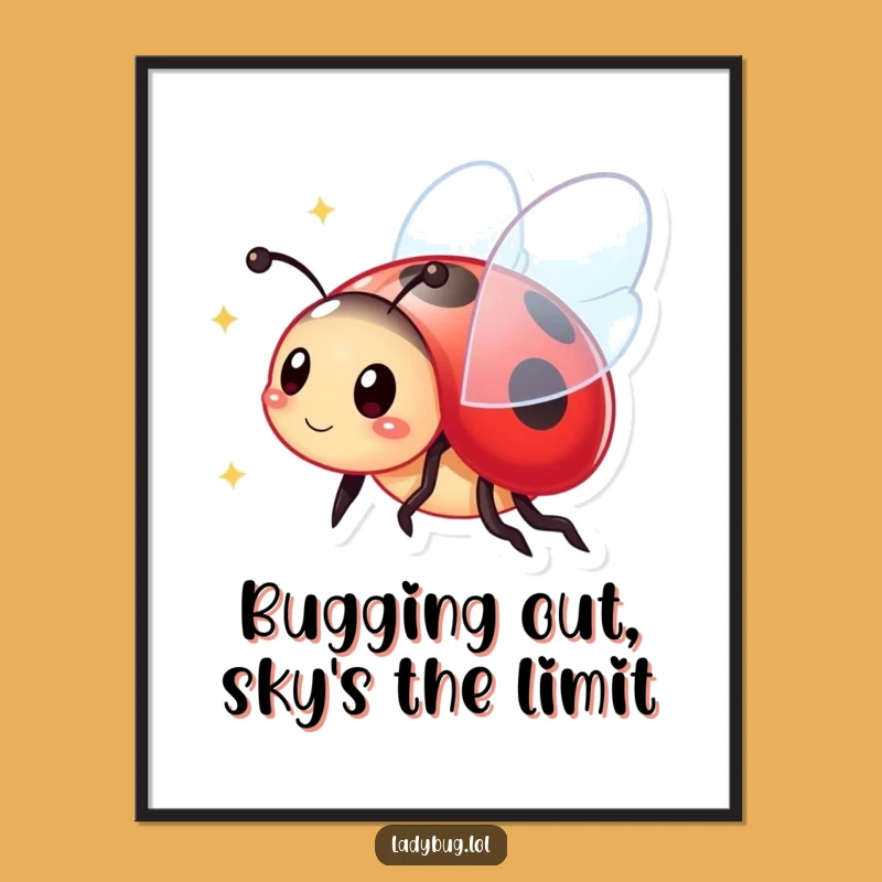 Free Printable Wall Art Funny Ladybug Flying Sparkle Downloadable Art