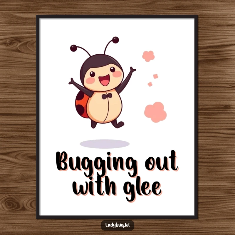 Funny Printable Wall Art: Cheerful ladybug character captured mid-jump, expressing pure delight and joy.