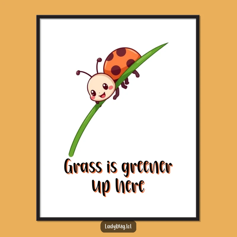 Funny Ladybug Climbing Grass Free Printable Wall Art - Hilarious Downloadable Decor!