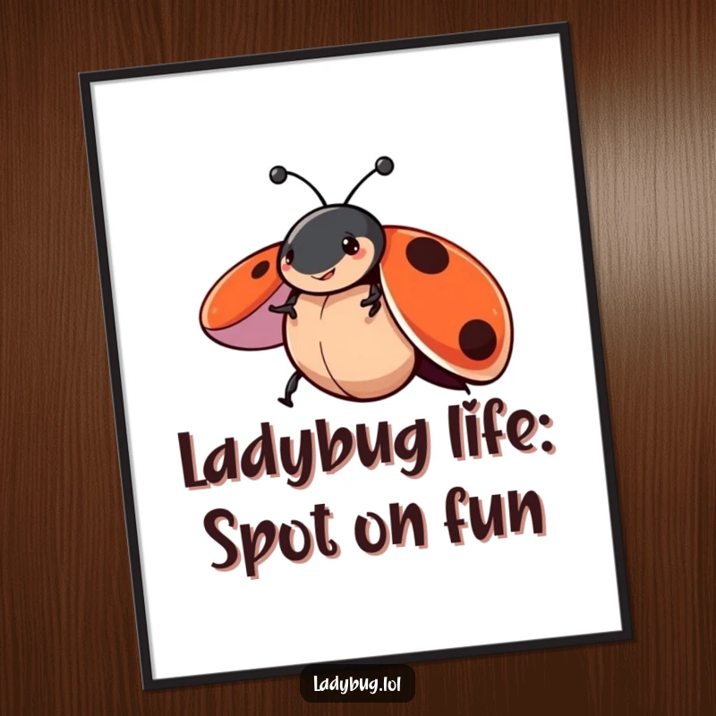Funny Free Printable Wall Art: Playful Ladybug spinning with wings open, vibrant and cheerful downloadable art.