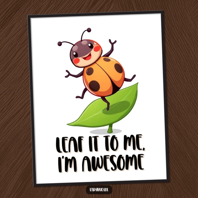 Funny Free Printable Wall Art: A cheerful ladybug doing a joyful cartwheel on a leaf, bringing playful energy.