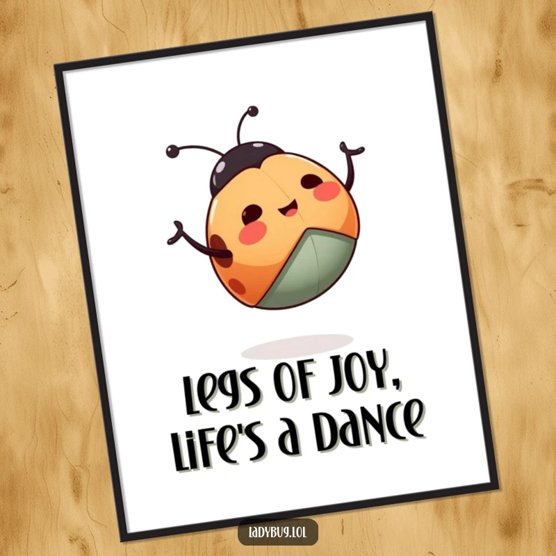 Funny Free Printable Wall Art: A happy ladybug enthusiastically waving its little legs, creating a joyful atmosphere.