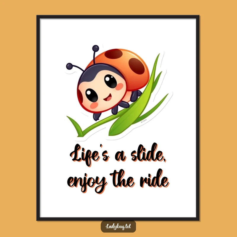 Free Printable Wall Art: Funny Ladybug Sliding - Humorous Downloadable Decor