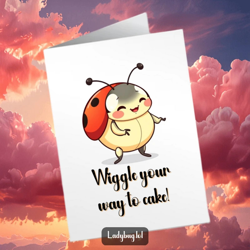 Funny Free Printable Birthday Card: A playful ladybug doing a silly dance with its antennae wiggling energetically.