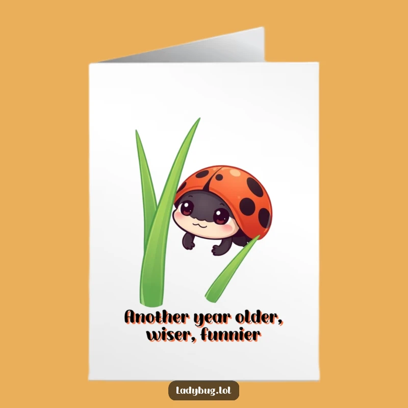 Free Printable Funny Birthday Card: Curious Ladybug Peeking, Humorous Downloadable Gift Idea