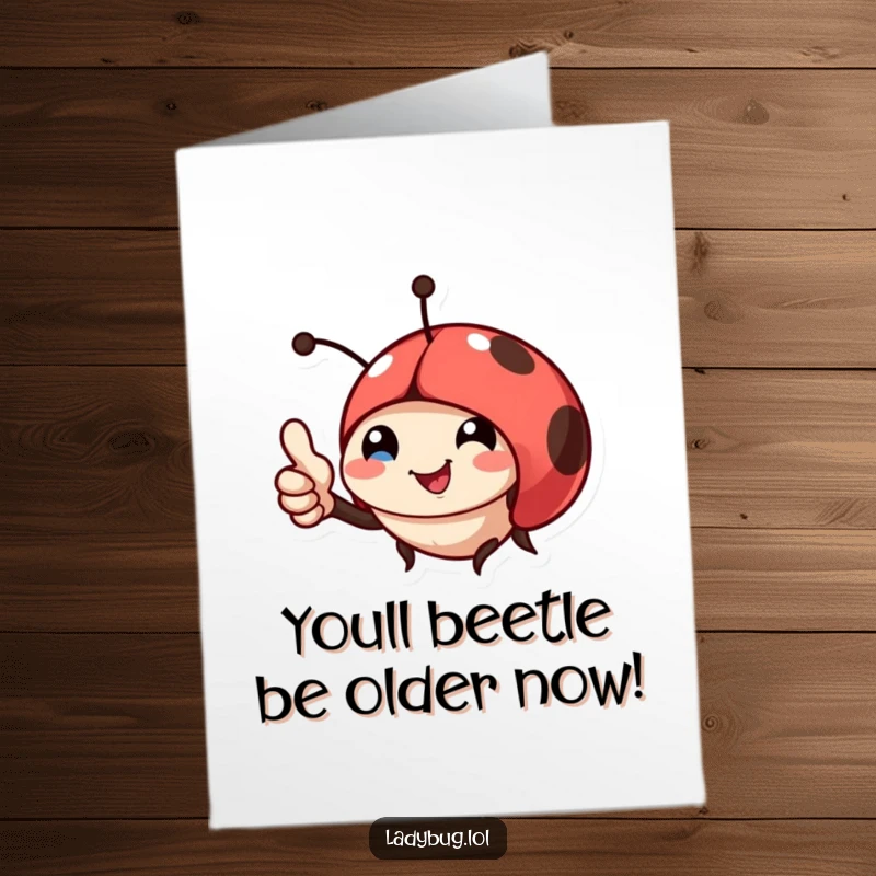 Funny Free Printable ladybug card, a cheerful insect giving a tiny thumbs up in celebration.