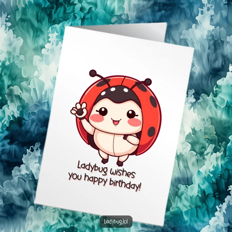 Funny Free Printable Birthday Card: Cute ladybug character waving one of its small legs cheerfully.