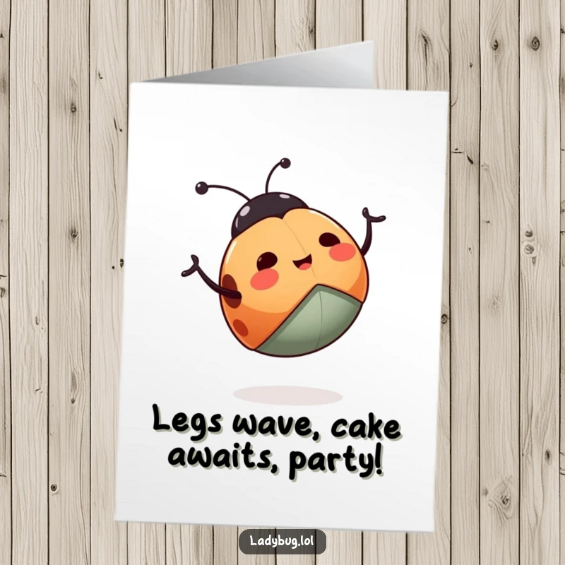 Funny Free Printable Birthday Card: A happy ladybug enthusiastically waving its little legs, spreading joy.