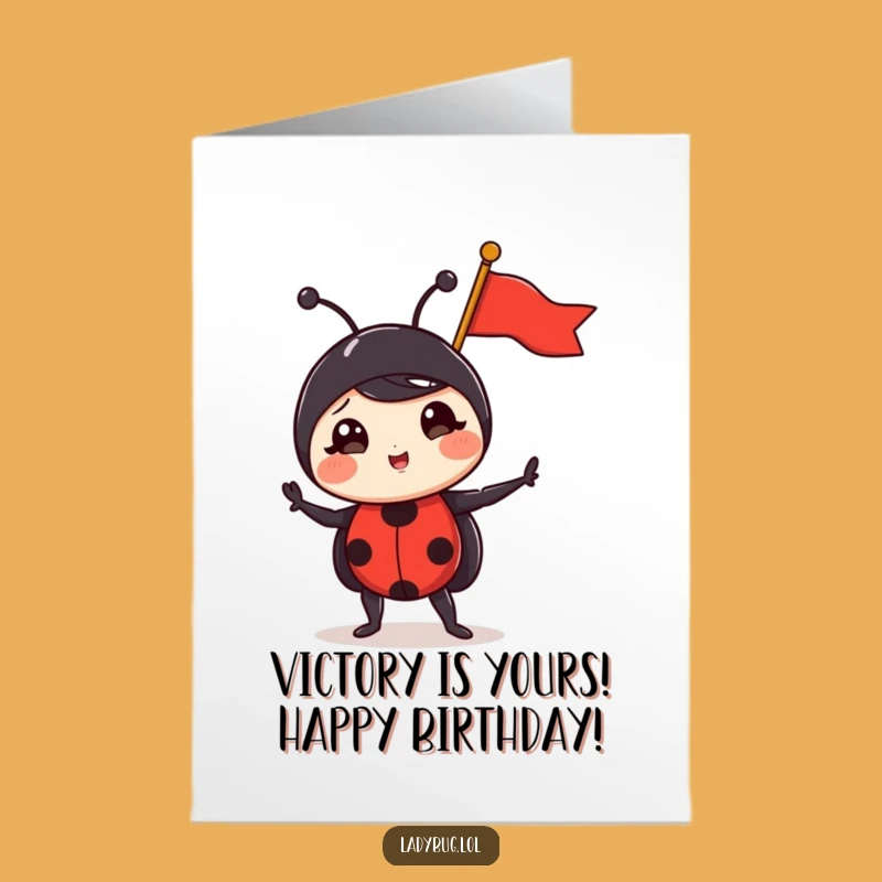 Free Printable Birthday Card: Funny Ladybug With Flag - Downloadable Celebration