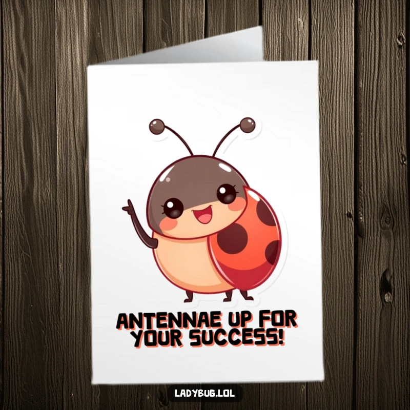 Funny Free Printable Congrats Card: A cheerful ladybug waving its tiny antennae in celebration.