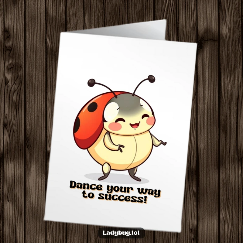 Funny Free Printable Congrats Card: A playful ladybug doing a silly dance with its antennae wiggling, celebrating joyfully.