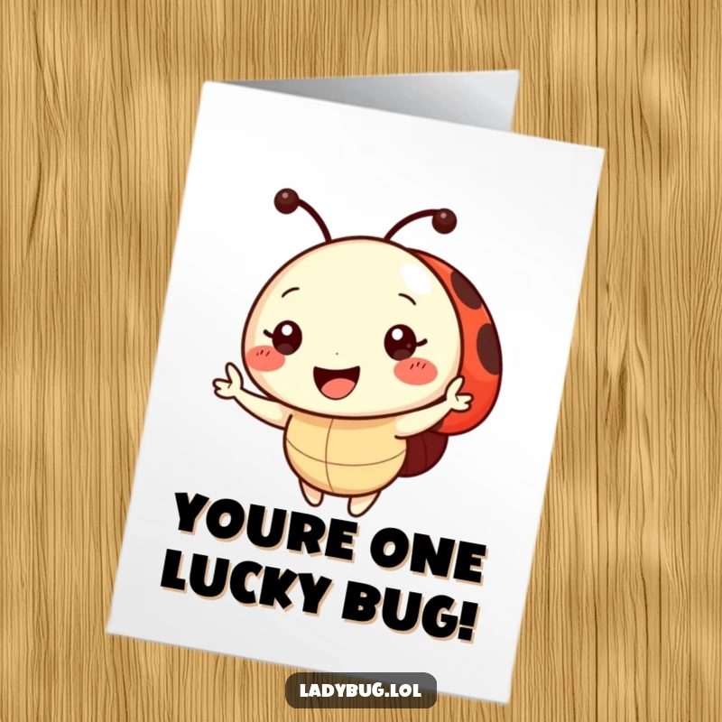 Funny Free Printable Congratulations Card showing a happy ladybug character offering a warm and friendly wave.
