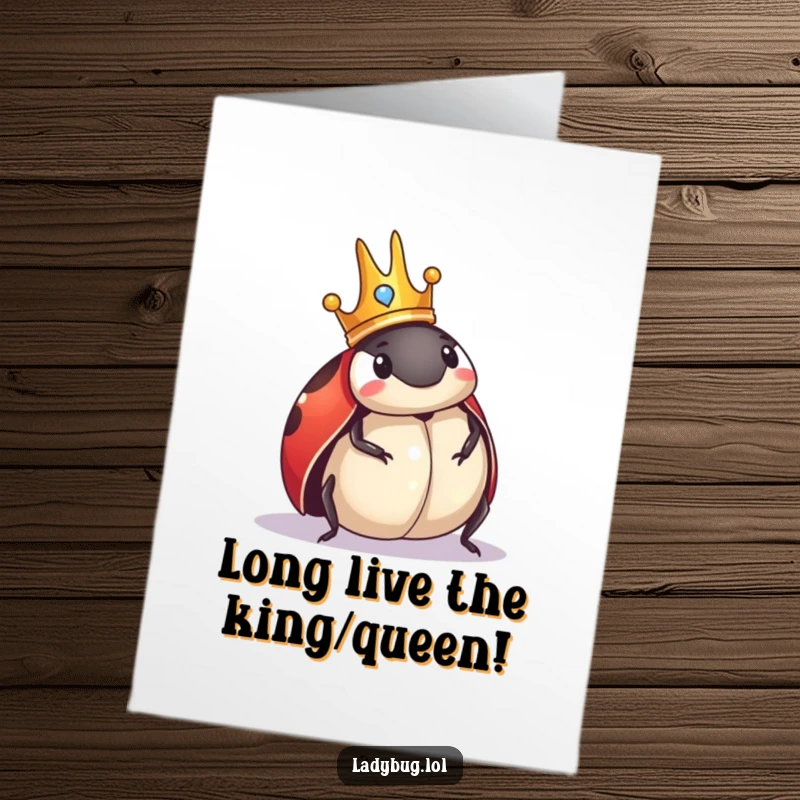 Funny Free Printable Congratulations Card: Ladybug wearing a tiny crown surveys its kingdom like a monarch.