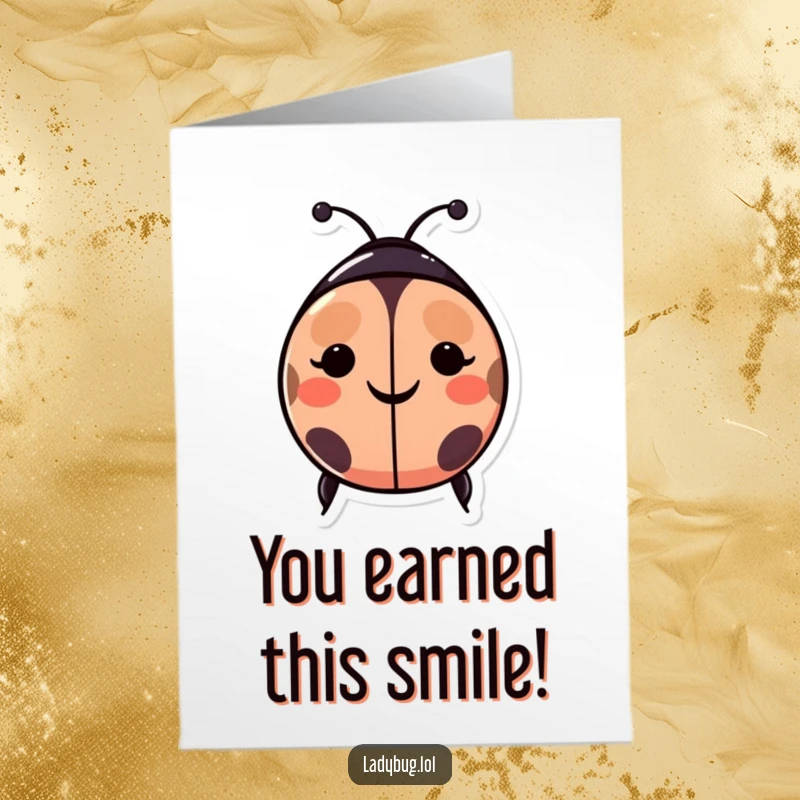 Funny Free Printable Congratulations Card: A ladybug with a smiley face pattern beams with happiness, celebrating success.