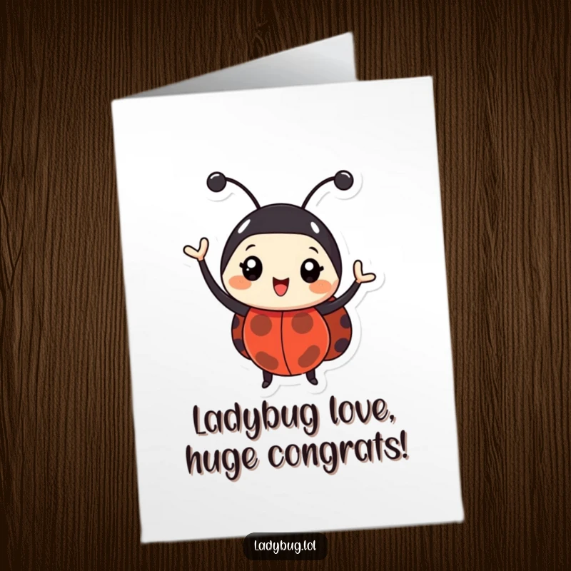 Free Printable Congratulations Card: A happy ladybug character enthusiastically waving its antennae, celebrating a wonderful achievement.