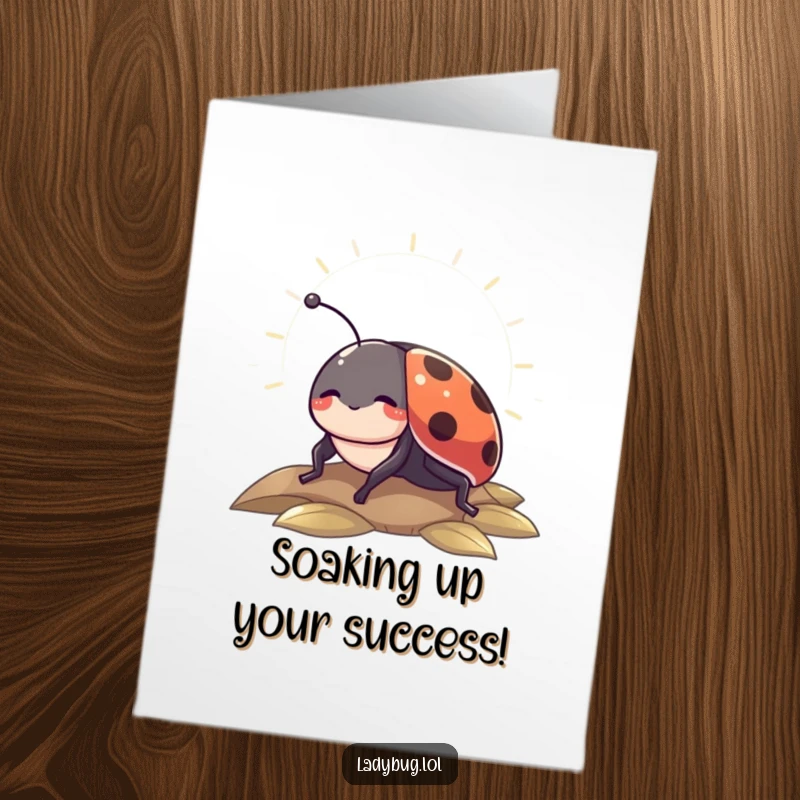 Free Printable ladybug congratulations card, a happy ladybug relaxing and basking in a warm sunbeam.