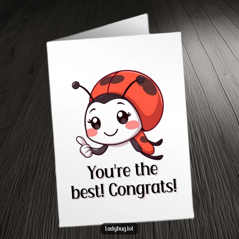Funny Free Printable Ladybug Congratulations Card: Smiling ladybug giving an enthusiastic thumbs-up, celebrating their awesome accomplishment.