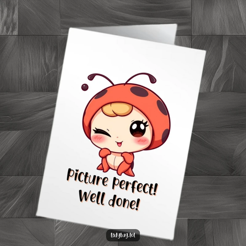 Funny Free Printable Congratulations Card: A winking ladybug strikes a playful pose, perfect for celebrating any success.