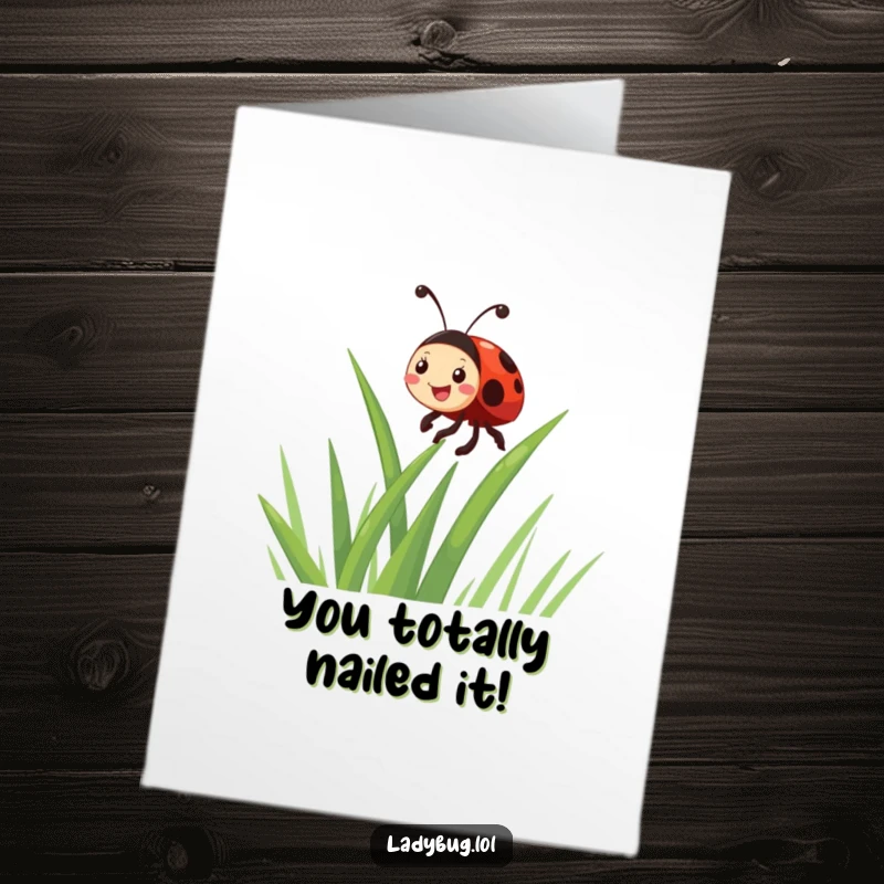 Funny Free Printable Congratulations Card: A cheerful ladybug poses playfully, winking as it gets ready to celebrate your big win.