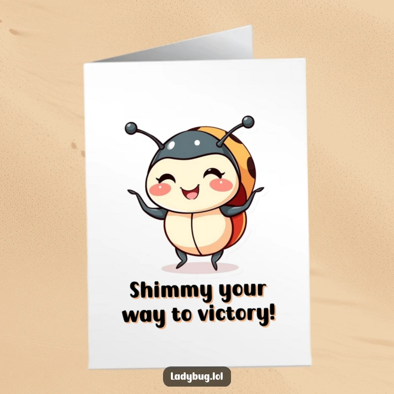 Funny Free Printable Ladybug Congratulations Card: A smiling ladybug doing a happy shimmy, celebrating a successful milestone.