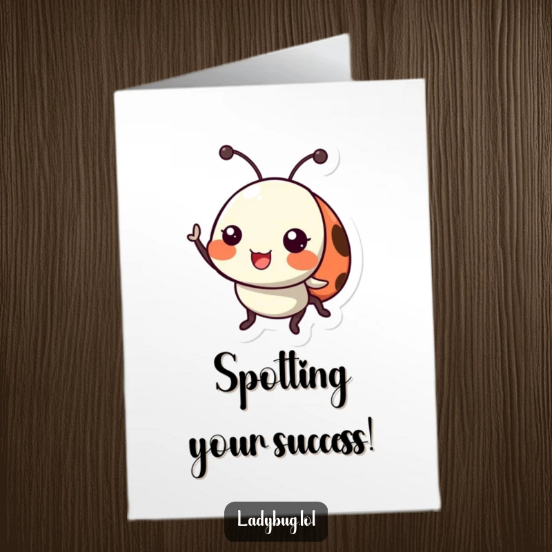 Funny Free Printable Ladybug Congratulations Card: Cheerful ladybug waving antennae, celebrating their achievement with contagious happiness.