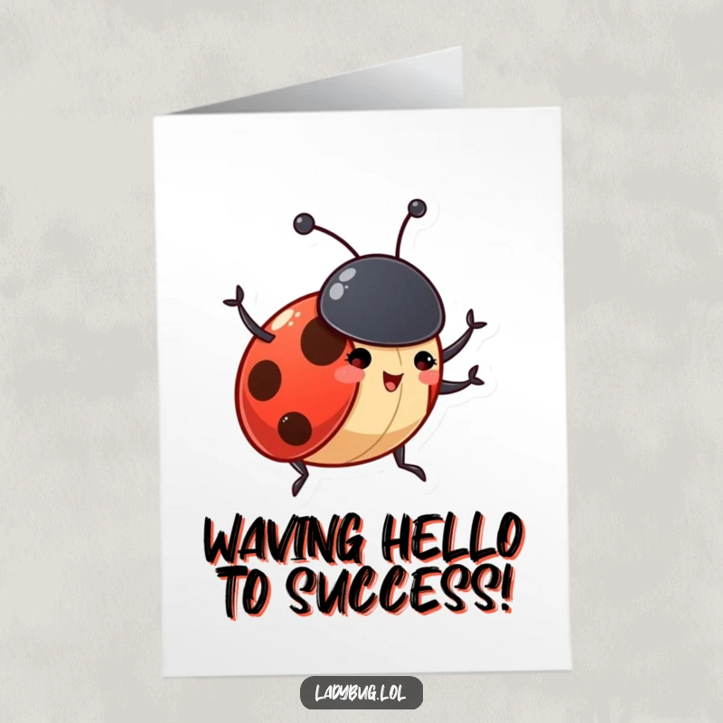 Funny Free Printable Congratulations Card: A gleeful ladybug character waves its antennae excitedly, conveying warm congratulations.