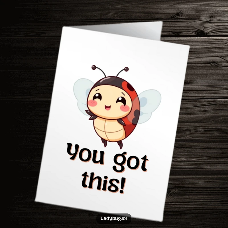 Funny Free Printable Congratulations Card: A cheerful ladybug comically attempts to fly with extra wings, a valiant effort.