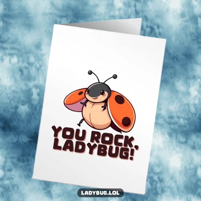 Funny Free Printable Congratulations Card: Joyful Ladybug spinning with wings spread, celebrating success, perfect downloadable gift.