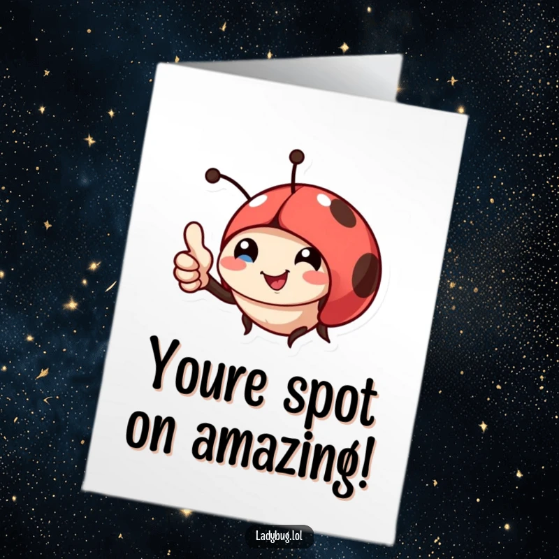Funny Free Printable ladybug congratulations card, a happy insect giving a tiny thumbs up for success.