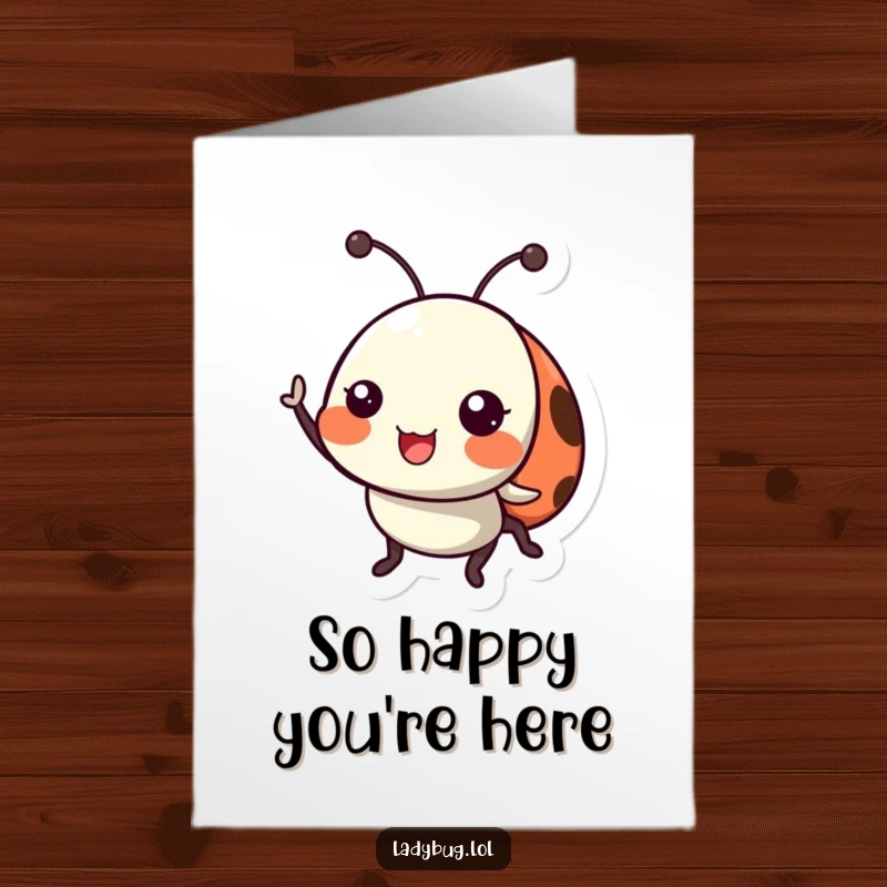 Funny Free Printable Ladybug Thank You Card: Happy ladybug character waving antennae cheerfully, expressing heartfelt thanks with infectious joy.