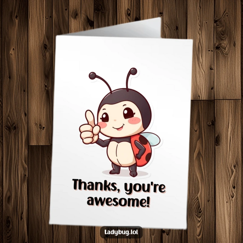 Funny Free Printable ladybug thank you card: a proud ladybug giving a thumbs up, expressing heartfelt thanks.