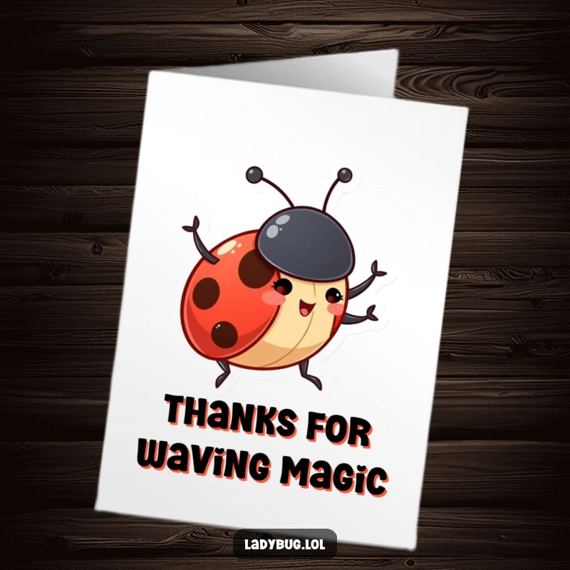 Funny Free Printable Thank You Card: A gleeful ladybug character waves its antennae excitedly, sending thanks.
