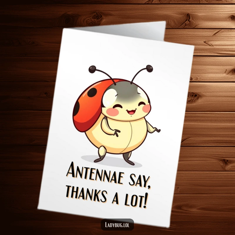 Funny Free Printable Thank You Card: A playful ladybug doing a silly dance with its antennae wiggling, showing thanks.