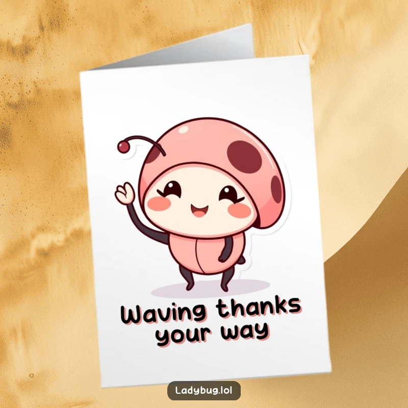 Funny Printable Thank You Card: Smiling ladybug waving a tiny leg, expressing thanks warmly.