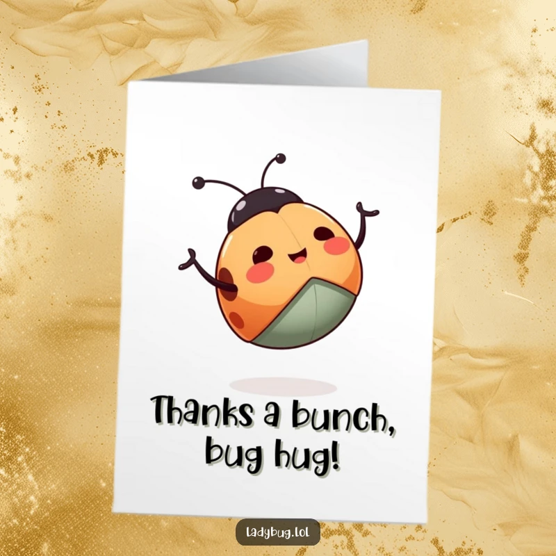 Funny Free Printable Thank You Card: A happy ladybug enthusiastically waving its little legs, expressing gratitude.