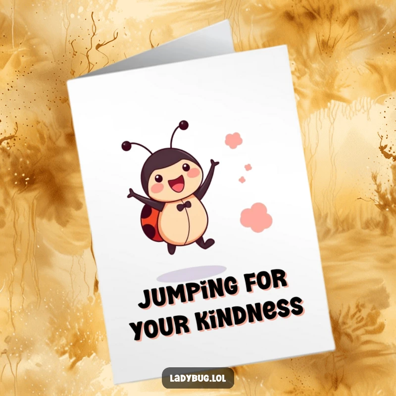 Funny Printable Thank You Card: Cheerful ladybug doing a little jump to express joy and gratitude.
