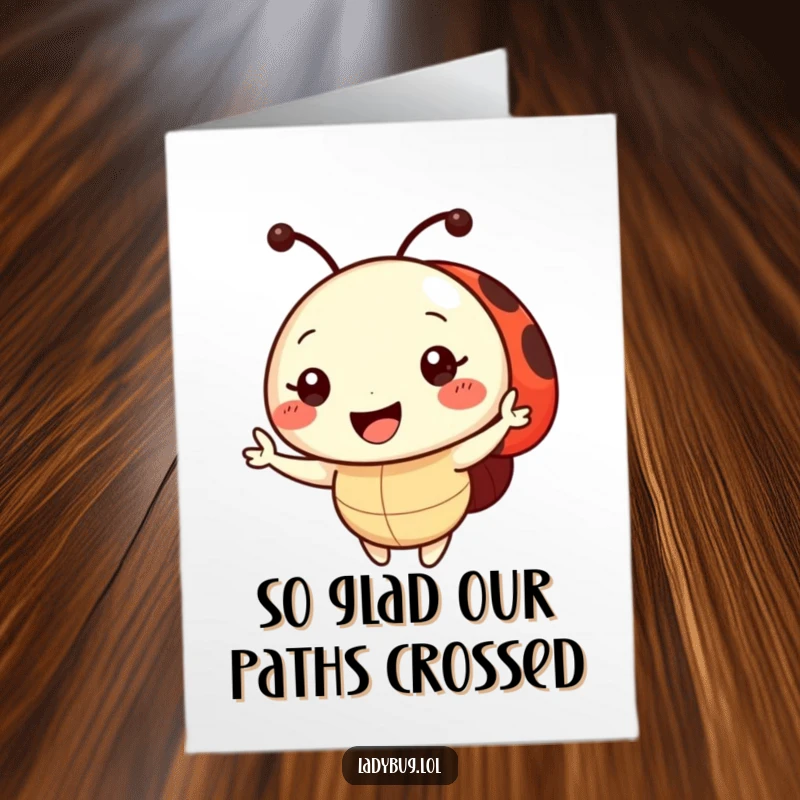 Funny Free Printable Thank You Card featuring a charming ladybug character with a radiant smile waving thankfully.