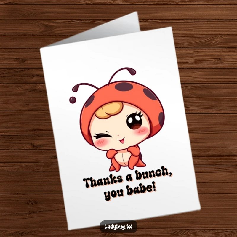 Funny Free Printable Thank You Card: A winking ladybug playfully poses, offering a charming and humorous thank you.
