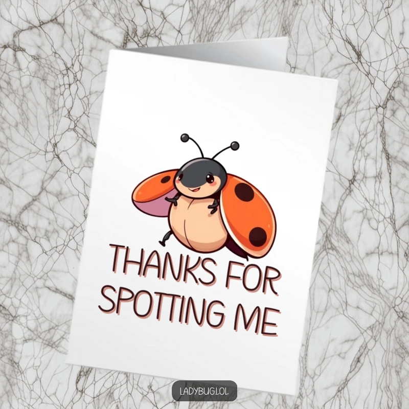 Funny Free Printable Thank You Card: Playful Ladybug spinning happily, showing thanks, perfect downloadable gift.