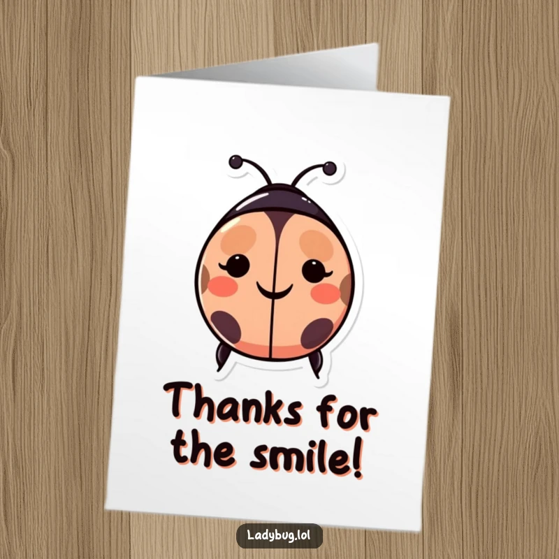 Funny Free Printable Thank You Card: A ladybug with smiley face spots radiates happiness and thanks.